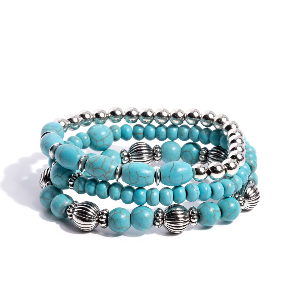 Paparazzi Turquoise and Silver Bracelet Set Earthy Express Blue Layered Jewelry